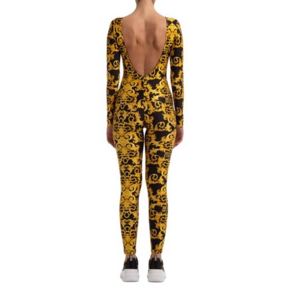 Versace jeans couture jumpsuit black and gold size small women stretchy